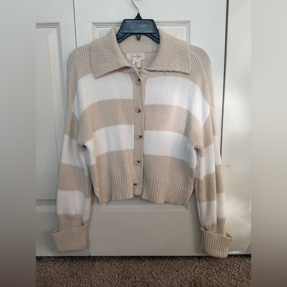 Jessica Simpson Beige and White Striped Cardigan